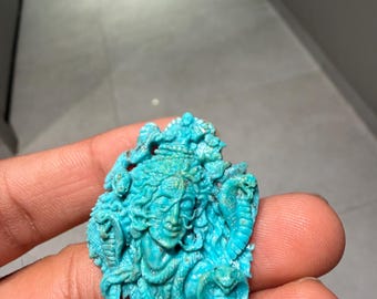 Natural Hand made Turquoise Lord Shiva Pendant Gemstone Sculpture Idol Jewellery