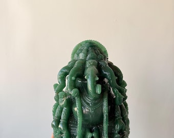 Hand Carved Green Aventurine Panchmukhi Ganesh | 5 Face Ganesha Idol | Intricate Trunks & Om Back Carving | Collectible