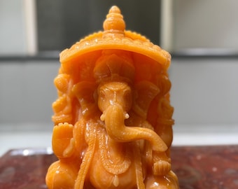 Natural Hand carved Lord Ganesha Statue in Yellow Calcite Gemstone Idol