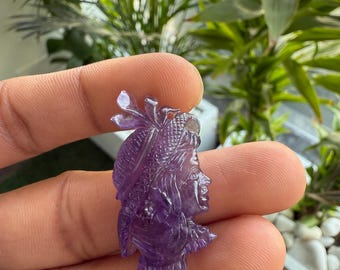 Hand carved Lady Face Pendant in Amethyst For Jewelry Art deco Necklace Sculpture