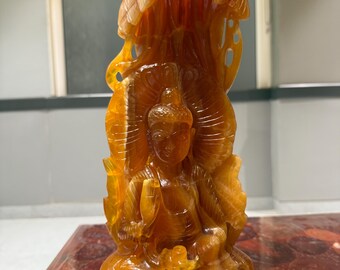Natural Hand carved Yellow Calcite Buddha Home decor Art deco Carving