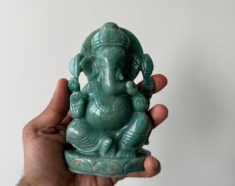 Natural Hand carved Amazonite Gemstone Ganesha Statue Idol Decor