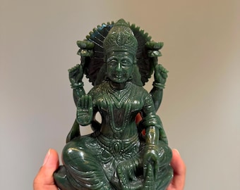 Hand Carved Green Aventurine Goddess Lakshmi Sculpture Statue Idol Figurine