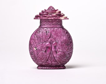 Natural mão esculpida rubi perfume garrafa antiga louça talheres decoração de luxo escultura pedra preciosa cristal arte deco estatueta ídolo