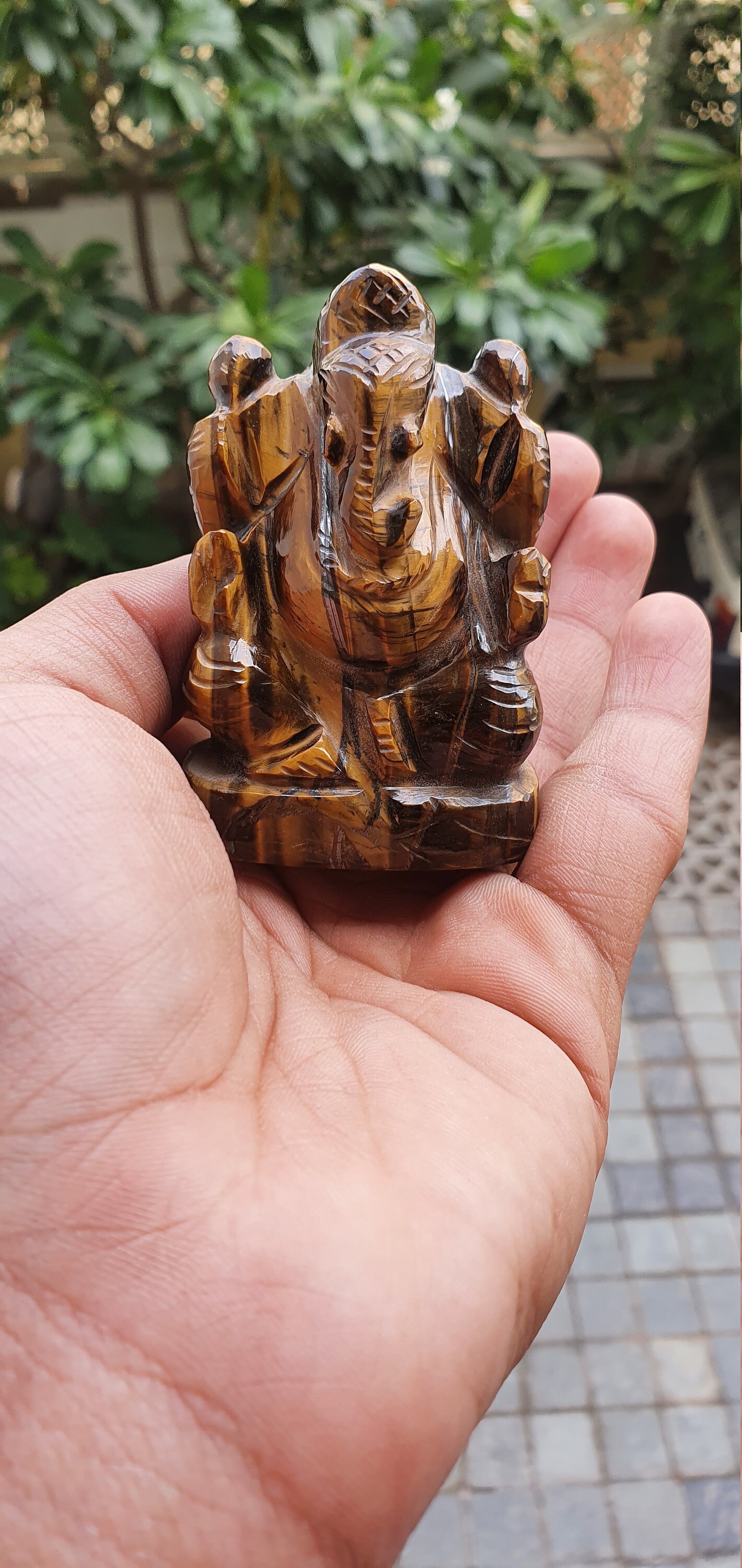 pierre naturelle tiger eye ganesha - pierre précieuse statue de ganesh - idole yoga - méditation - dieu hindou - cadeau bureau