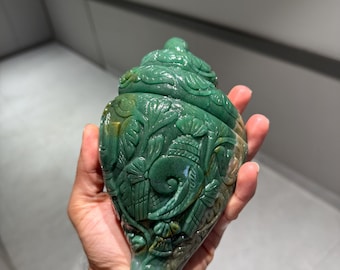 Natural Hand carved Green Aventurine Conch Shell Home decor Gift Spiritual
