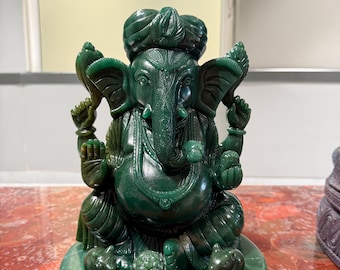 Natural Hand made Green Aventurine Ganesha Sculpture gemstone Statue