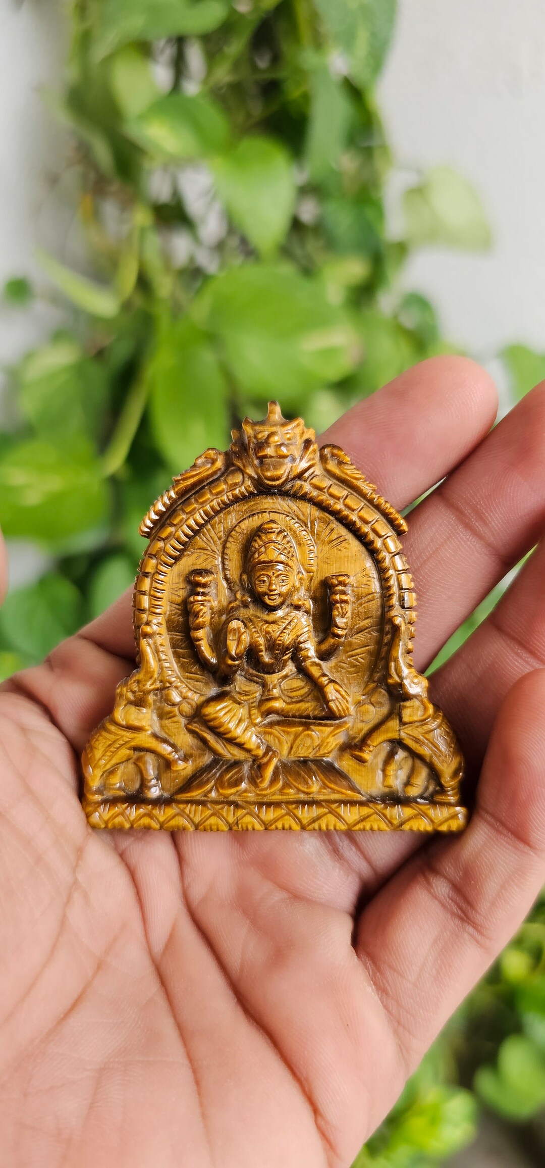 Natural Hand Carved Goddess Lakshmi Tiger Eye Gemstone Pendant ...
