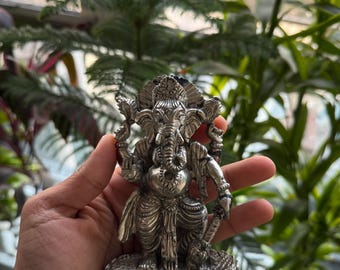 Hand Carved Silver Pyrite Lord Ganesha Statue | Standing Ganesh Idol | Metallic Crystal Sculpture