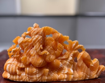 Natural Handmade Yellow Calcite Ganesha Statue Sculpture Carving Decor