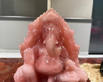 Natural Hand carved Rose Quartz Ganesha Gemstone Carving Sculpture Statue Idol Home decor