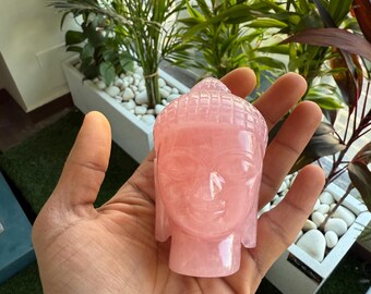 Hand Carved Rose Quartz Buddha Head | Pink Crystal Statue | Meditation Decor | Spiritual Art Deco | Handmade Gemstone Sculpture