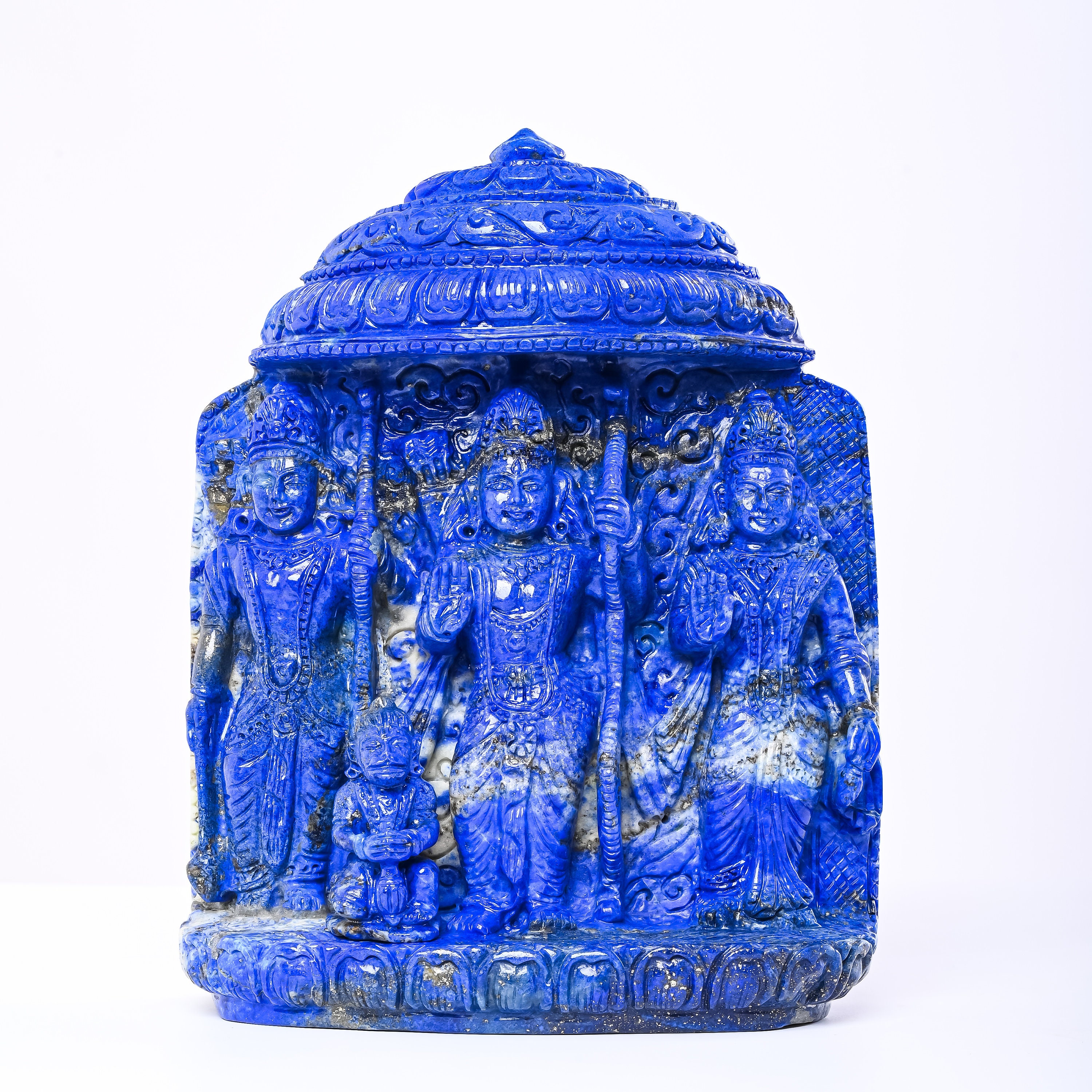 Natural feito à mão lápis-lazúli ram darbar escultura estatueta estátua de cristal senhor hanuman ídolo arte deco decoração para casa pedra preciosa colecionável única