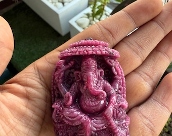 Hand carved Ganesha statue in Natural Ruby Gemstone Sculpture statue Art deco