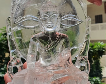 Natural Handmade Clear Quartz Buddha Gemstone Art deco Quartz Crystals Gifting Art Carving Statues Sculpture Buddha Statue Gemstone buddha