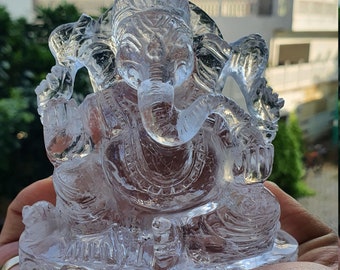Estátua de ganesha de quartzo transparente, escultura de cristal de quartzo, escultura de ganesha, presentes, cristais de festival, arte decoração, ídolos, estatueta de arte
