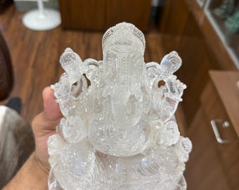 Hand Carved Crystal Quartz Ganesha Statue - Home Decor Idol