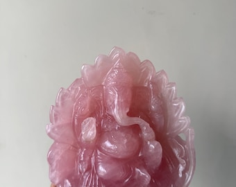 Hand carved Lord Ganesha Statue in Rose quartz Gemstone Figurine Home decor