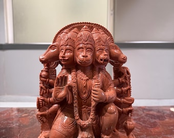 Hand carved Panchmukhi Lord hanuman Sculpture in Orange aventurine Semi precious stone Carving Crystal