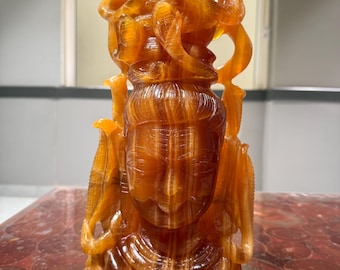 Yellow Calcite Shiva Bust – Exquisite Hand Carved Gemstone Sculpture Statue Art deco