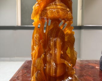 Natural Hand carved Yellow Calcite Ganesha Idol Sculpture Statue