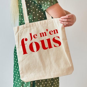 Je m&#39;en fous totebag, totebag in French, Paris tote, French bag, French quote, France totebag, gift for wife, I don&#39;t care, travel tote