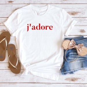 J&#39;adore shirt, French word shirt, amour fou shirt, France tee, Paris shirt, Parisian t shirt, amour fabric, amour shirt