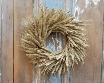 Mini Wheat Wreath for Front Door, Autumn Decor, Boho Fall Wreath, Neutral Fall Decor, Autum Wreath, Dried Flower Boho Fall Wreath, 13"