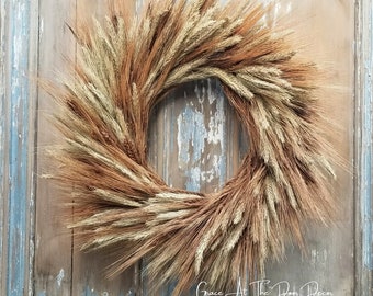 Wheat Wreath for Front Door, Autumn Decor, Boho Fall Wreath, Neutral Fall Decor, Autum Wreath, Dried Flowers Wreath, Boho, Fall Door Wreath,