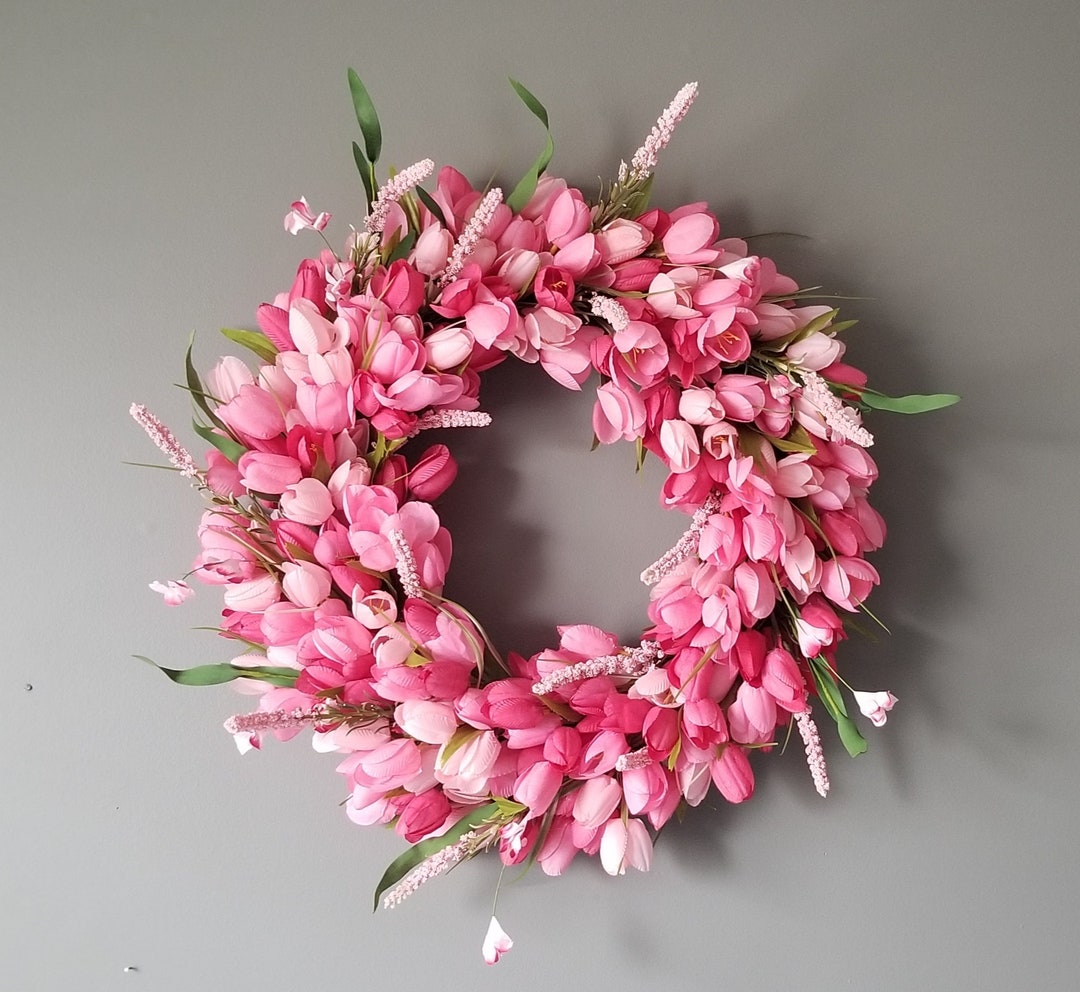 Pink Spring Tulip Wreath for Front Door, Tulip Wreath, Mothers Day Gift ...