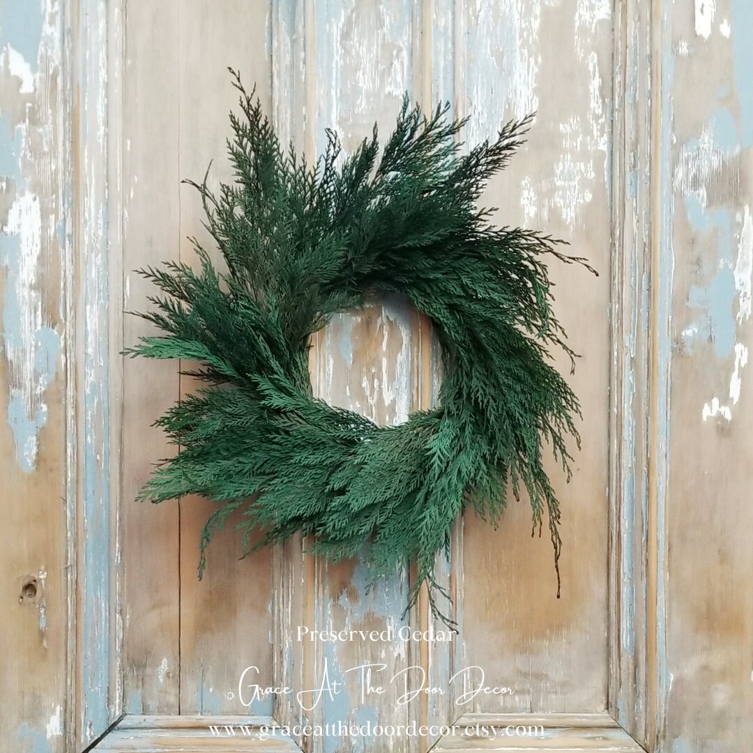 Preserved Cedar Wreath for Indoors, Winter Table Centerpice, Real Cedar