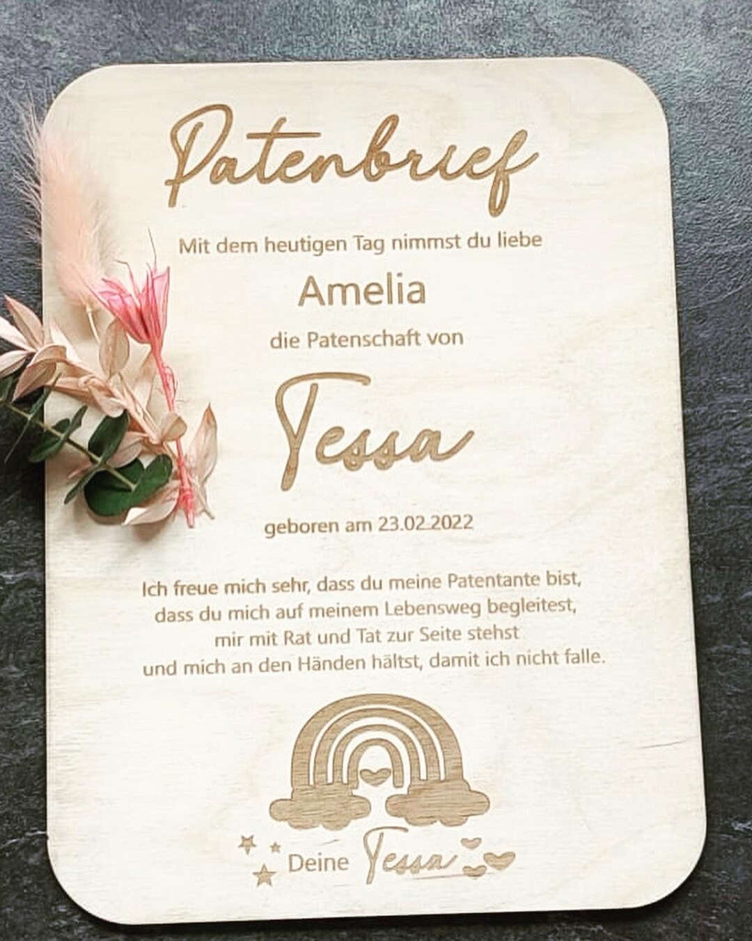 Bilderrahmen Für Paten – Rustikaler Holzrahmen 30x20 Cm Mit Herz-Dekor, Perfekt Als Patengeschenk Zu Taufe, Geburtstag Oder Weihnachten