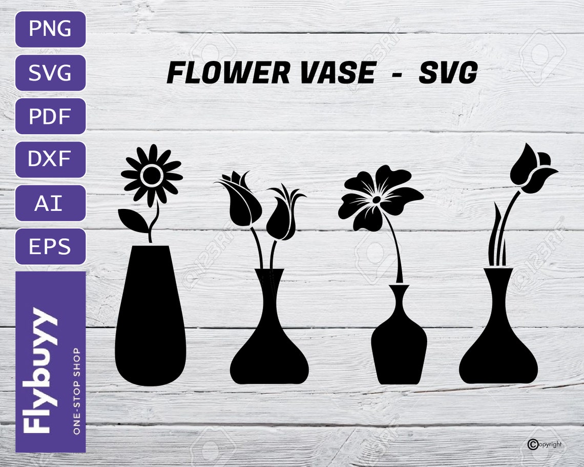 SVG Flower Vases Black Silhouettes Digital clipart Files Etsy