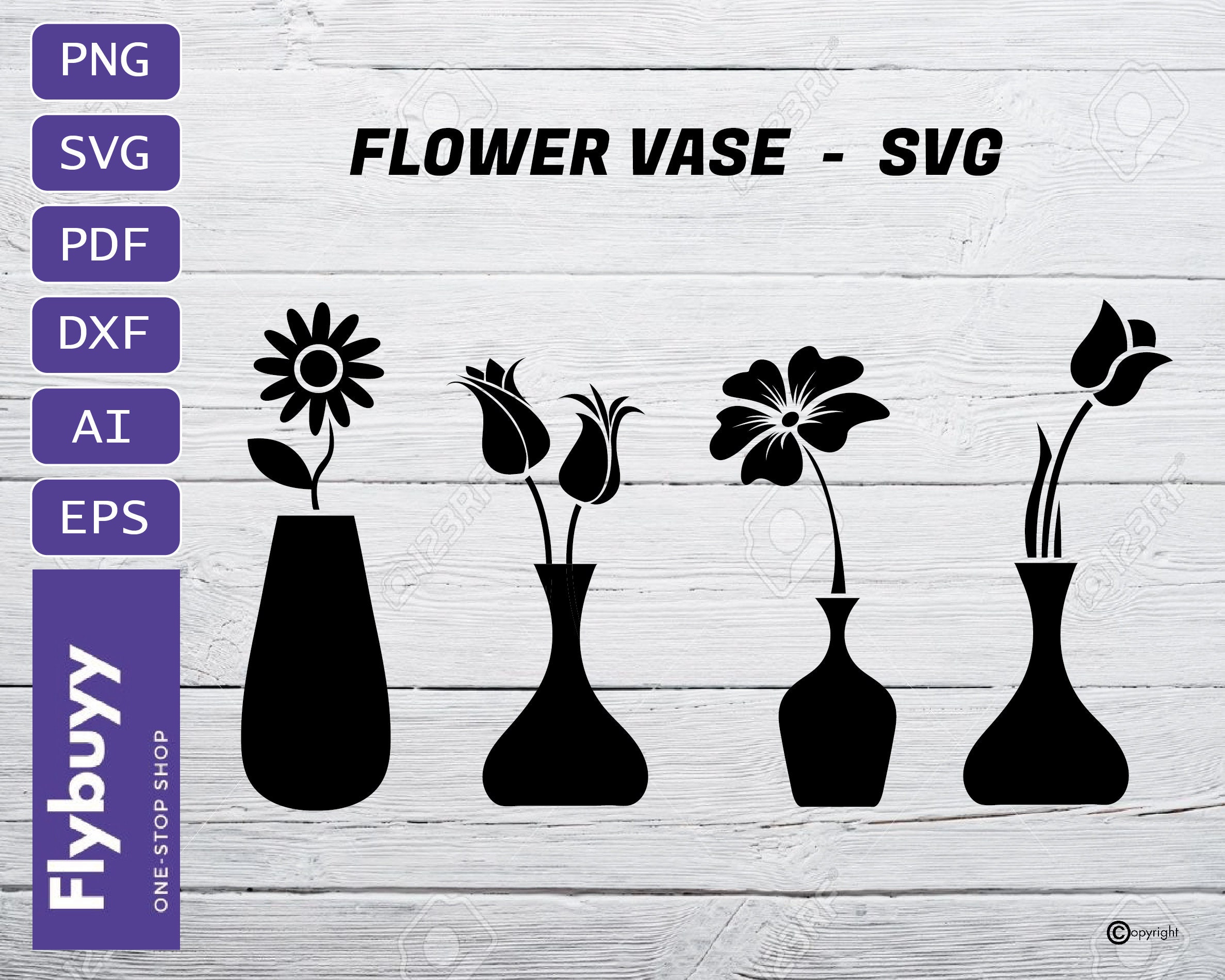 SVG Flower Vases Black Silhouettes Digital clipart Files Etsy