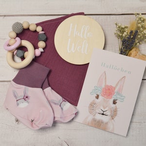 Geschenkbox zur Geburt Hase mit Karte Hallöchen