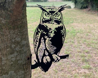 Horned Owl - Metal Bird  - Garden decor - Gift - Laser cut - Outdoor Decoration - Bird of prey