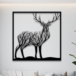 Metal Stag from Trees, Laser cut Metal Wall Art, hallway decor, Deer, Uk made, Local seller, steel, stag,