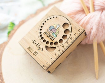 Knitting notions box, wooden organiser for tools for knitting, crochet and sewing, small notions container , personalised knitting box