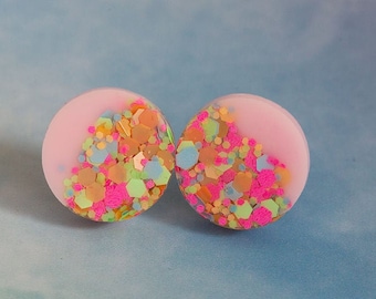 Handmade resin circle confetti studs, women’s stud earrings