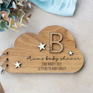 Cloud shaped baby shower guest book - Pregnancy Journal Baby Scan Scrapbook - personalised wooden diary- new mum gift - baby shower