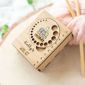 Knitting notions box, wooden organiser for tools for knitting, crochet and sewing, small notions container , personalised knitting box