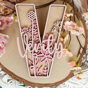 Signo de nombre floral / Signo de nombre de madera / Signo de letras de flores silvestres / Conjunto de alfabetos / Signo de habitación para niñas / Signo de nombre de madera / Signo de habitación para niños