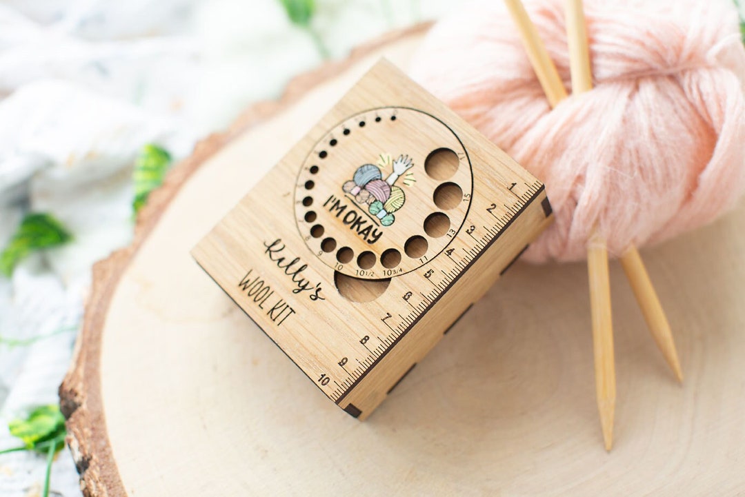 Knitting Notions Box, Wooden Organiser for Tools for Knitting, Crochet