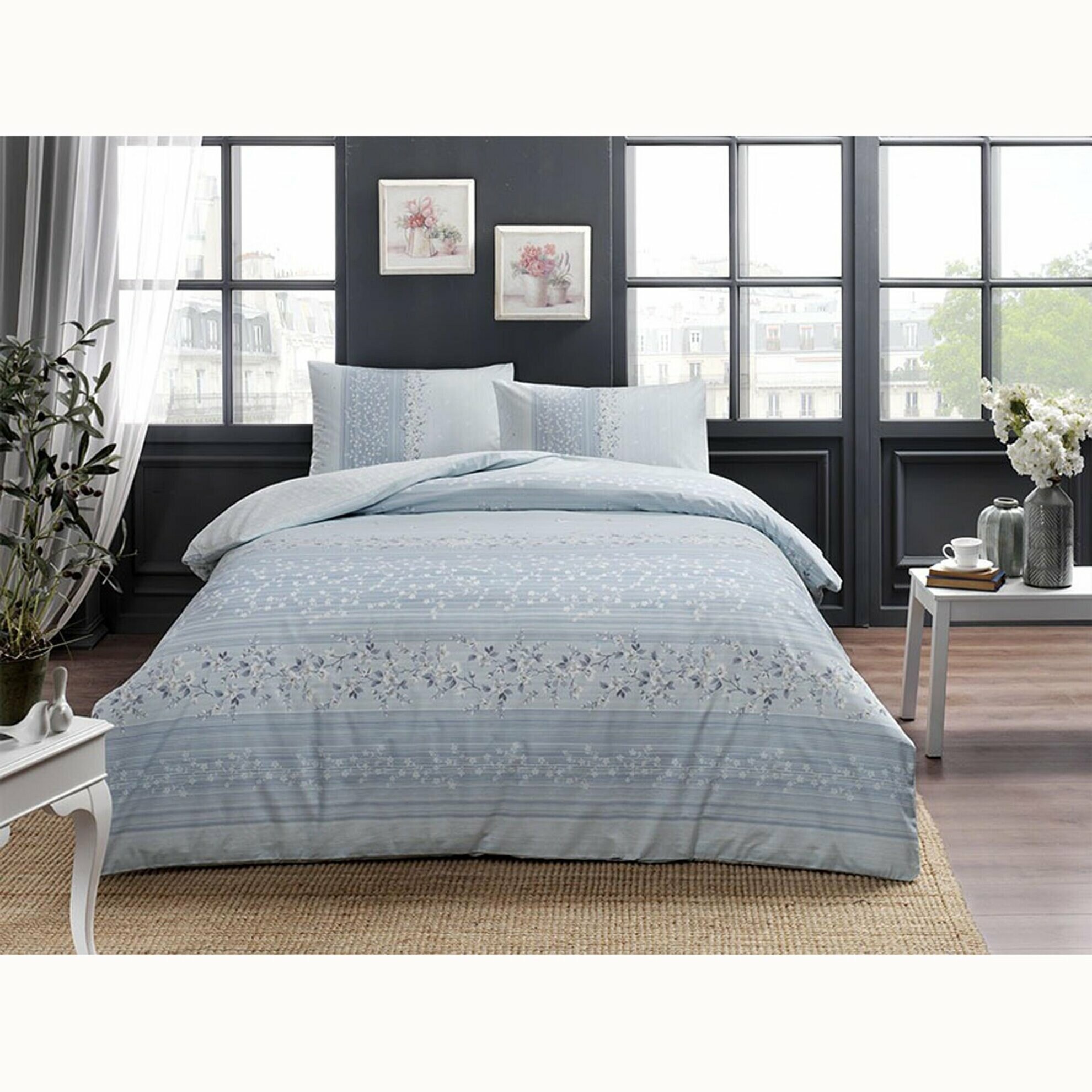 Full Duvet Cover Blue Cotton Beije Linens Bedding Set High Etsy