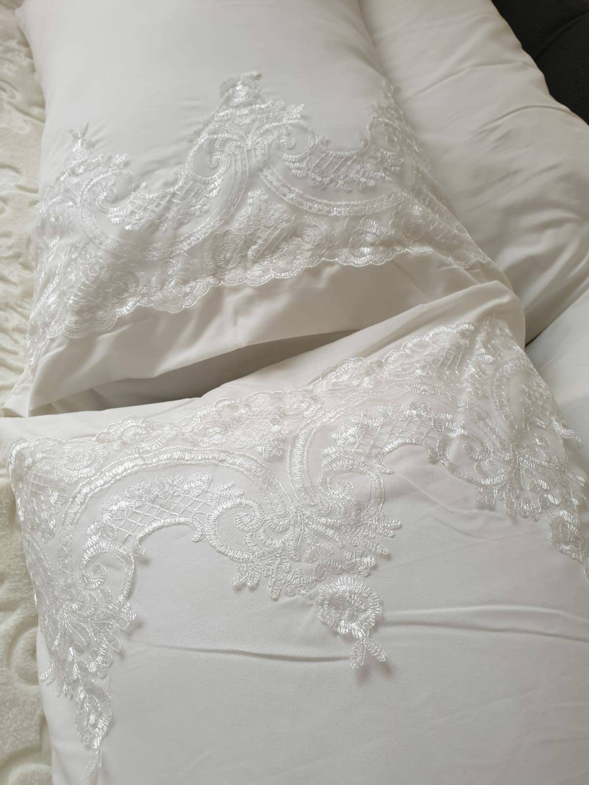 Throw set French Lace embroidered blanket set with pearls perfect Bridal gift 