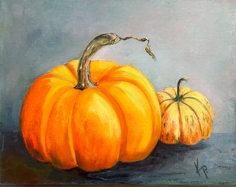 Pumpkin Original Oil Painting Still Life Kitchen Art Room Wall Decor 12 x 9.5 inc by KpMyArt