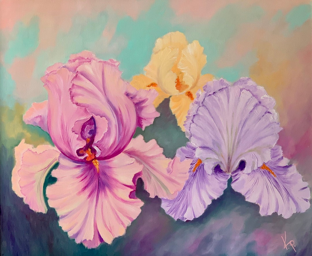 Iris Oil Painting Floral Art Wall Art Spring Flowers - Etsy