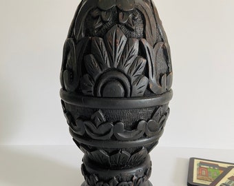 Hand Carved Wooden Decorative Vase.