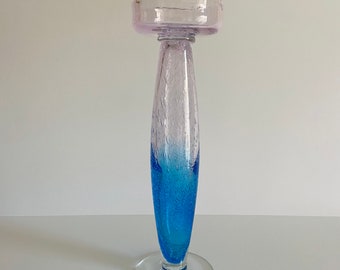 Retro style Candle Holder - Splashed glass look. Vibrant blue.