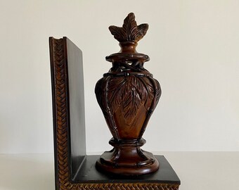 Bookend Holder - Original tropical-inspired wood/ceramic combined bookend with beautiful engraved leaf designs.